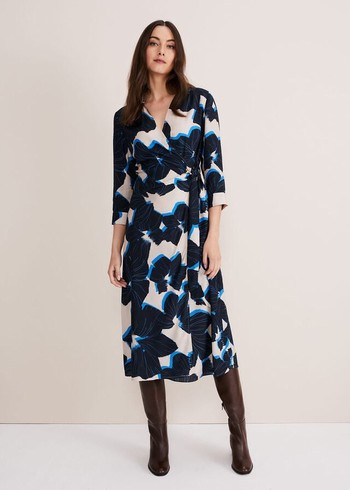 Phase Eight Rae Floral Wrap Dress Blue/Brown/Pink Canada | DTZYLS-485